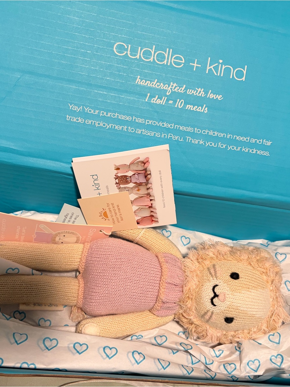 Cuddle + Kind Pink Knit Lion Plush Doll